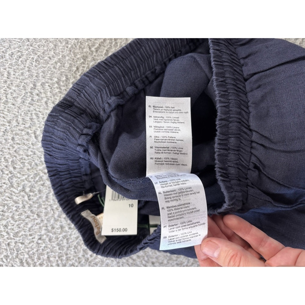 BARBOUR Cherbury Trousers Womens 10 Midnight Dark Blue Linen Elastic Waist NWT - Picture 11 of 13
